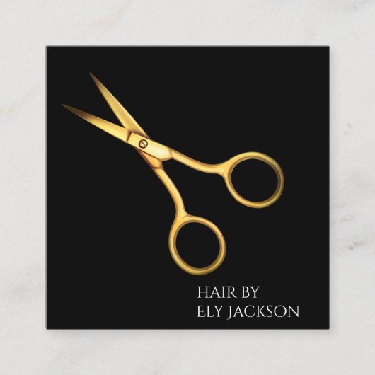 Professionele kapper Gouden Schaar & Zwart Vierkante Visitekaartje (Voorkant)