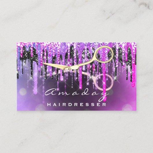 Professionele Kapper Schaar Gouden Drip Roze Visitekaartje (Voorkant)