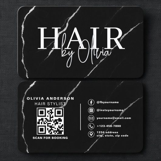 Professionele kapper zilver zwart QR-code  Visitekaartje