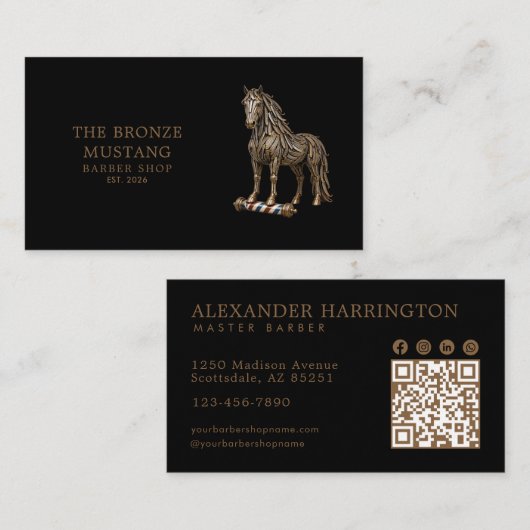 Professionele Kapperzaak Bronzen Mustang Qr Code Visitekaartje (Voorkant / Achterkant)