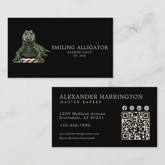 Professionele Kapperzaak Emerald Alligator Qr Code Visitekaartje (Voorkant / Achterkant)