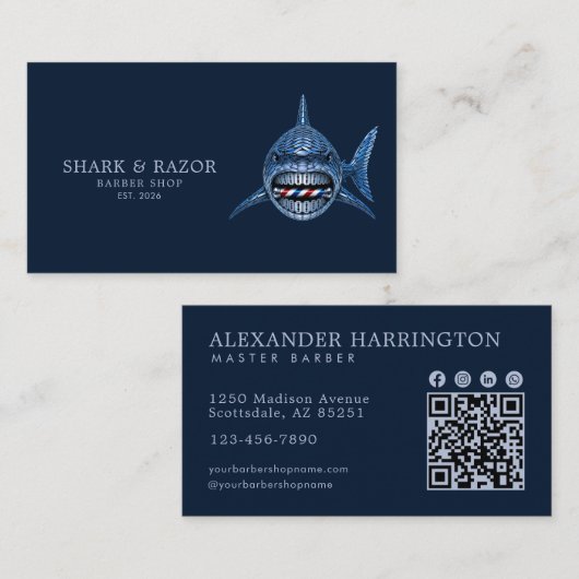 Professionele Kapperzaak Stalen Haai Qr Code Visitekaartje (Voorkant / Achterkant)