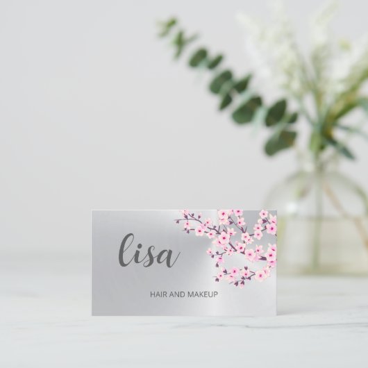 Professionele Kersenbloesem Roze Zilver Business C Visitekaartje (Staand voorkant)