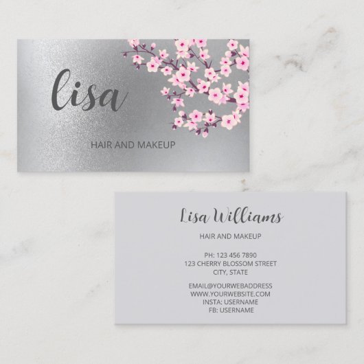 Professionele Kersenbloesem Roze Zilver Business C Visitekaartje (Voorkant / Achterkant)