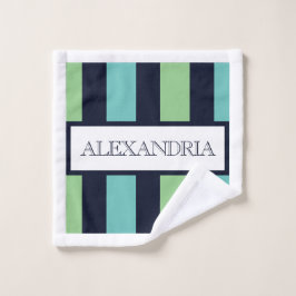 Professionele klassieke groene salie, marineblauw bad handdoek