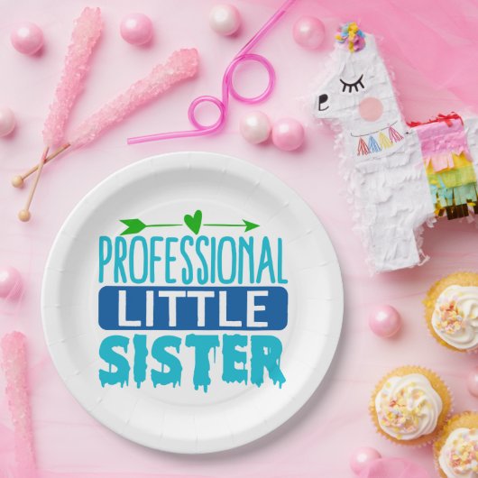 Professionele kleine zuster Blue Paint Drip Papieren Bordje (Feest)