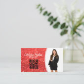 Professionele Koraal Glitter Custom Foto QR Visitekaartje (Staand voorkant)