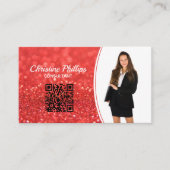 Professionele Koraal Glitter Custom Foto QR Visitekaartje (Voorkant)