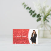 Professionele Koraal Glitter Custom Foto QR Visitekaartje (Staand voorkant)
