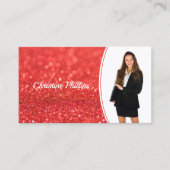 Professionele Koraal Glitter Custom Foto QR Visitekaartje (Voorkant)