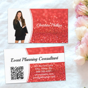 Professionele Koraal Glitter Custom Foto QR Visitekaartje