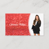 Professionele Koraal Glitter Custom Foto Visitekaartje (Voorkant)