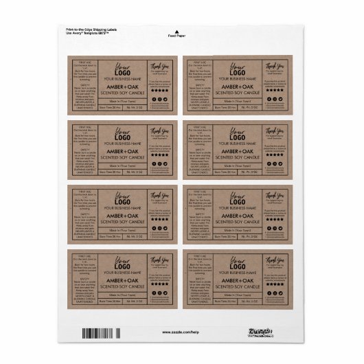 Professionele kraft Soy Candle Labels (Full Sheet)