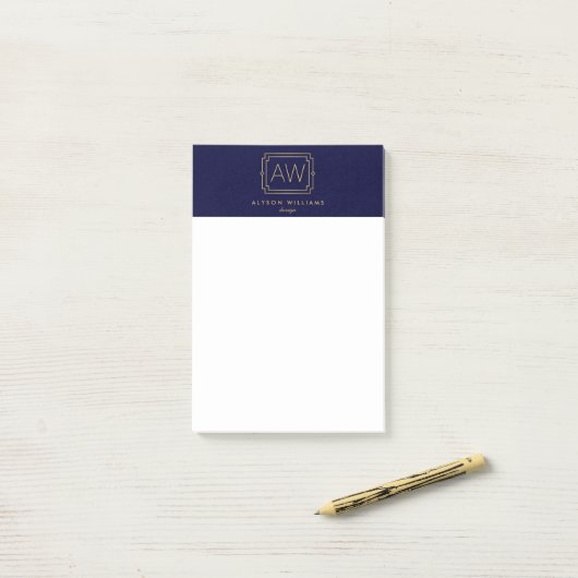 Professionele  kunst Deco Elegant Navy/Gold Post-it® Notes (Op bureau)