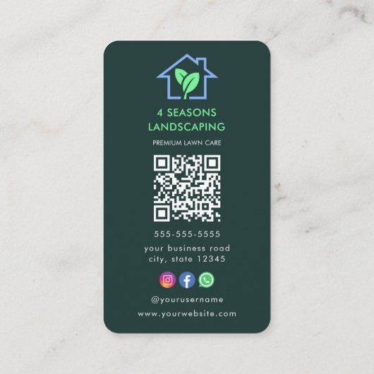 Professionele Landscaping Lawn Care Logo QR Code Visitekaartje (Achterkant)