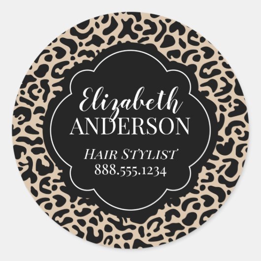 Professionele Leopard Print Hair Stylist Ronde Sticker (Voorkant)