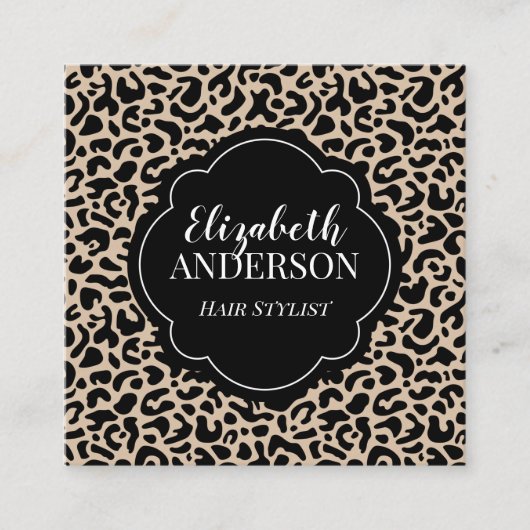 Professionele Leopard Print Hair Stylist Vierkante Visitekaartje (Voorkant)