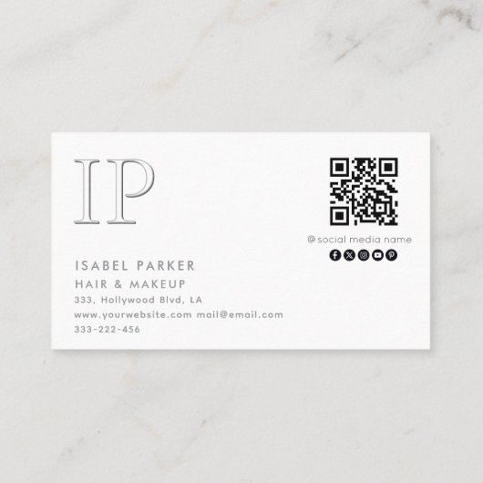 Professionele letterpress bloemenmonogram Qr code Visitekaartje (Achterkant)