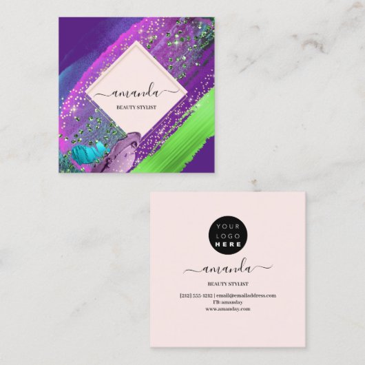 Professionele Lijst Beauty Make-up Logo Abstract Vierkante Visitekaartje (Voorkant / Achterkant)