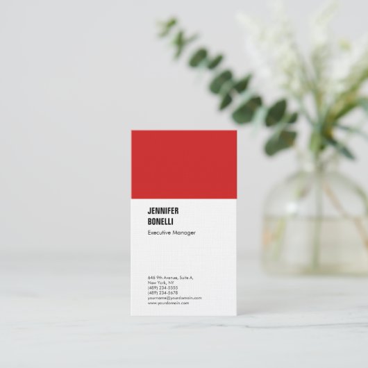Professionele linnen minimalistische rode witte vl visitekaartje (Staand voorkant)
