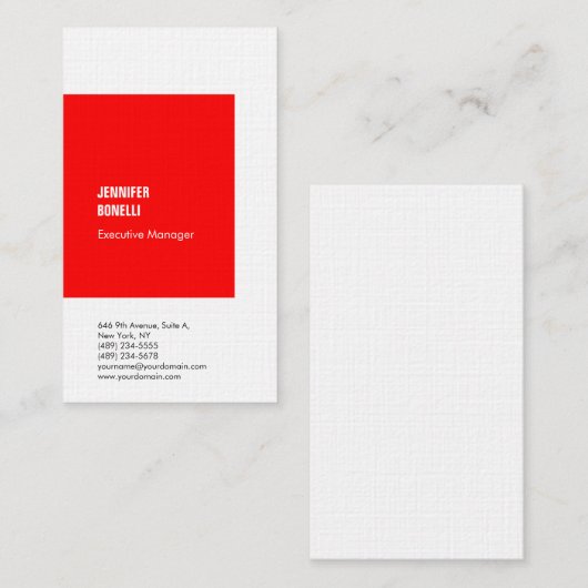 Professionele linnen minimalistische rode witte vl visitekaartje (Voorkant / Achterkant)