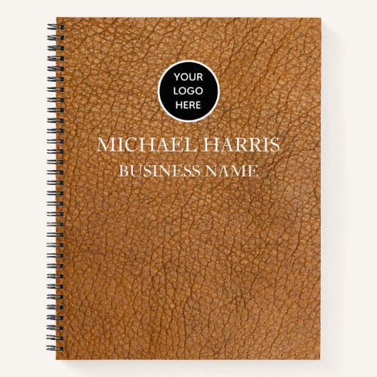 Professionele Logo Bruin Leer Monogram Zaken Notitieboek (Voorkant)