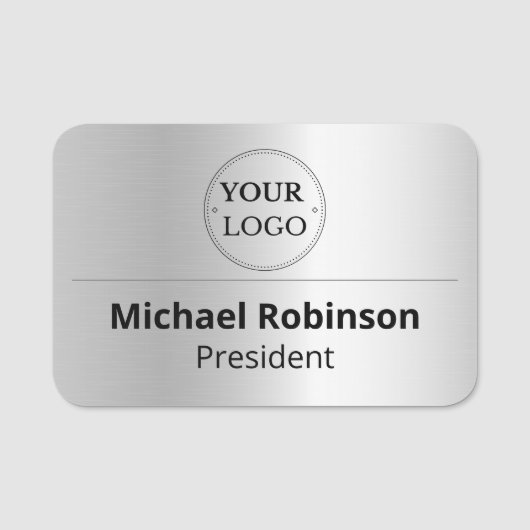 Professionele Logo Faux Silver Naamplaatje (Voorkant)
