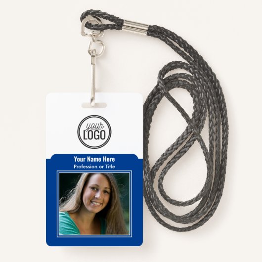 Professionele Logo Foto streepjescode donkerblauw Badge (Voorkant met draagriem)