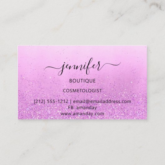 Professionele Logo Makeup Artist Roze Glitter Visitekaartje (Achterkant)