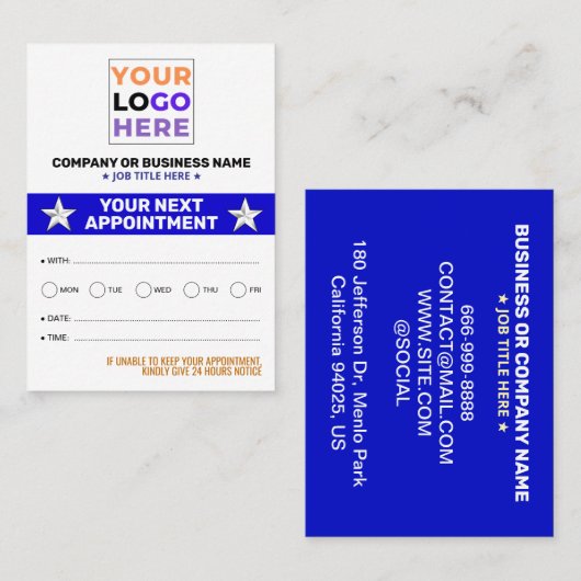 Professionele Logo, moderne bulkafspraakkaarten Afsprakenkaartje (Voorkant / Achterkant)