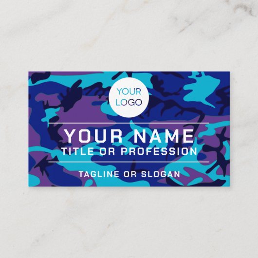 Professionele Logo Naam QR Code Blauw & Paarse Cam Contactkaartje (Voorkant)