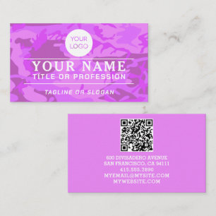 Professionele Logo Naam QR Code Pastel Paarse Camo Contactkaartje