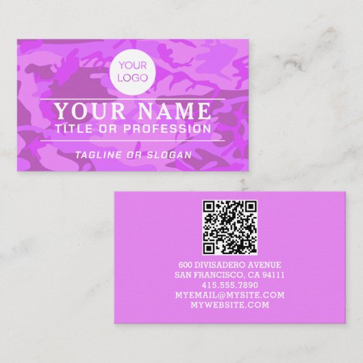 Professionele Logo Naam QR Code Pastel Paarse Camo Contactkaartje (Voorkant / Achterkant)