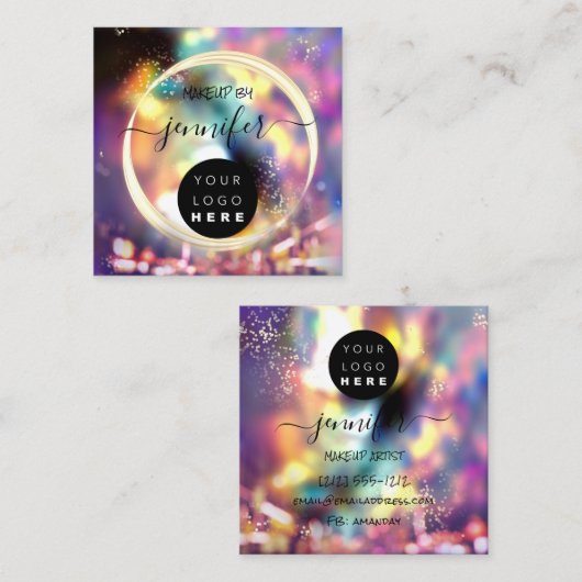 Professionele Logo nagels Beauty Hair Gold Hologra Vierkante Visitekaartje (Voorkant / Achterkant)
