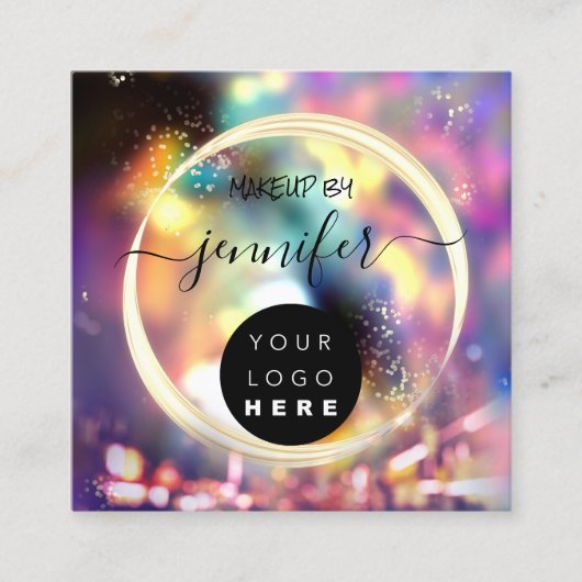 Professionele Logo nagels Beauty Hair Gold Hologra Vierkante Visitekaartje (Voorkant)