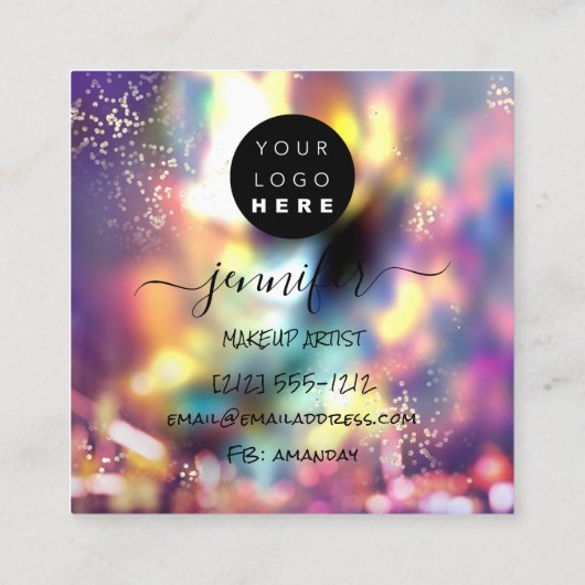 Professionele Logo nagels Beauty Hair Gold Hologra Vierkante Visitekaartje (Achterkant)