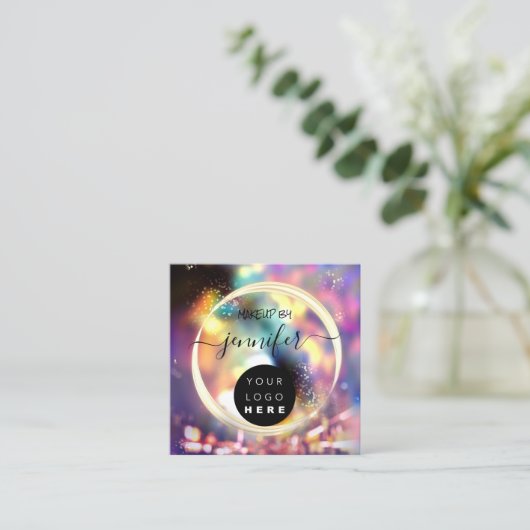 Professionele Logo nagels Beauty Hair Gold Hologra Vierkante Visitekaartje (Staand voorkant)