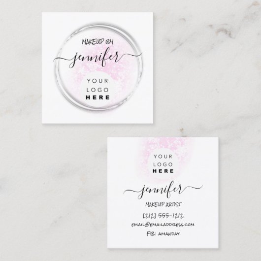 Professionele Logo nagels Beauty Hair White roze Vierkante Visitekaartje (Voorkant / Achterkant)