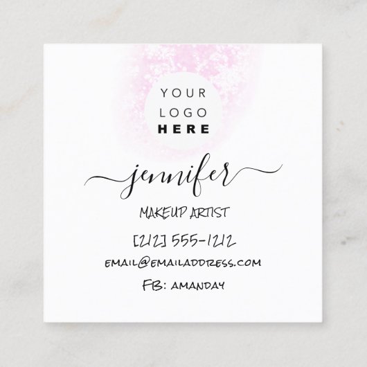 Professionele Logo nagels Beauty Hair White roze Vierkante Visitekaartje (Achterkant)