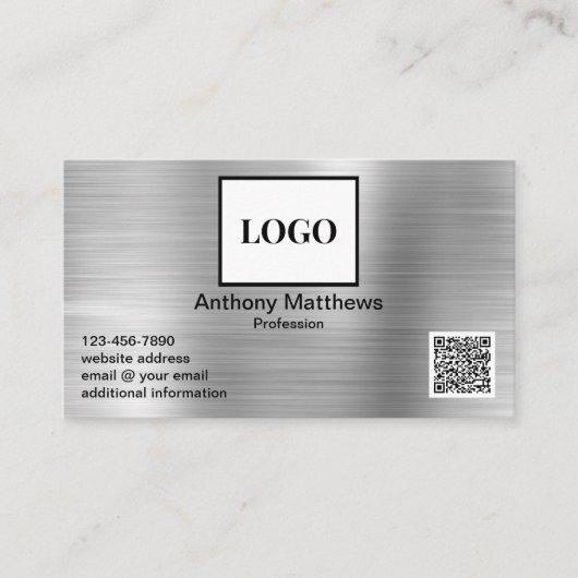 Professionele Logo QR-code toevoegen Faux Geborste Visitekaartje (Voorkant)