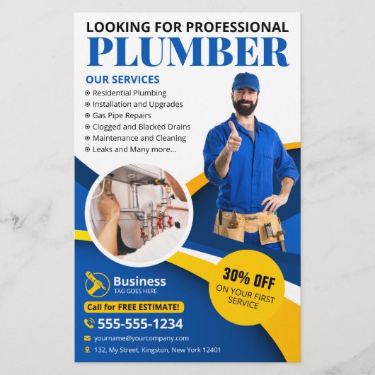 Professionele Loodgieter Aannemer Blauw Flyer (Voorkant)