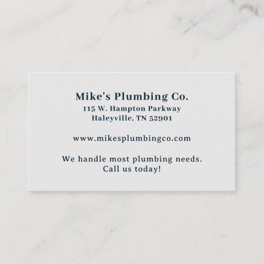 Professionele Loodgietersdienst Aangepaste Loodgie Visitekaartje (Achterkant)