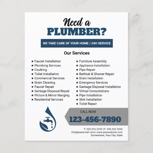 Professionele Loodgietersdienst Waterdruppel Logo Flyer (Voorkant)