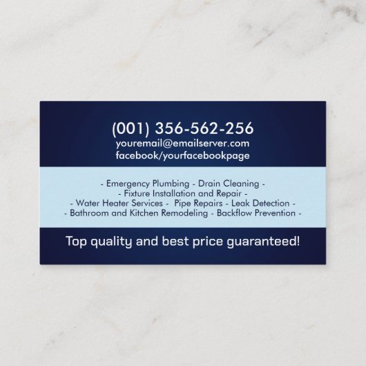 Professionele loodgietersdiensten visitekaartje (Achterkant)