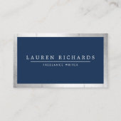 Professionele Luxe Faux Zilver en Marine Blauw Visitekaartje (Voorkant)