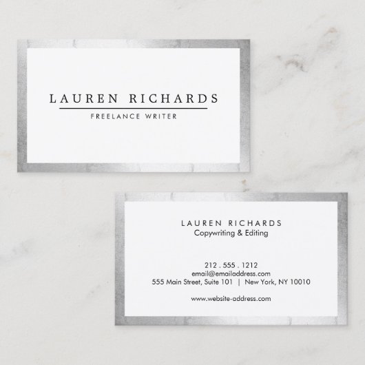 Professionele Luxe Faux Zilver en Wit Visitekaartje (Voorkant / Achterkant)