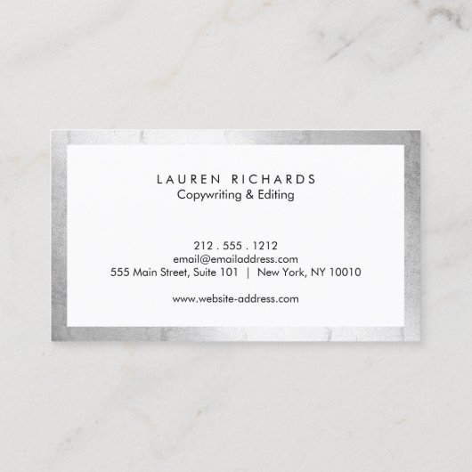 Professionele Luxe Faux Zilver en Wit Visitekaartje (Achterkant)