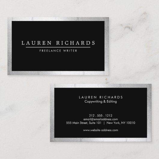 Professionele Luxe Faux Zilver en Zwart Visitekaartje (Voorkant / Achterkant)