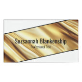Professionele luxe gouden lint zwarte tekst naambadge (Voorkant)