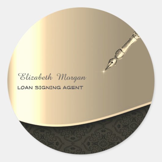 Professionele luxe gouden pen notaris ronde sticker (Voorkant)